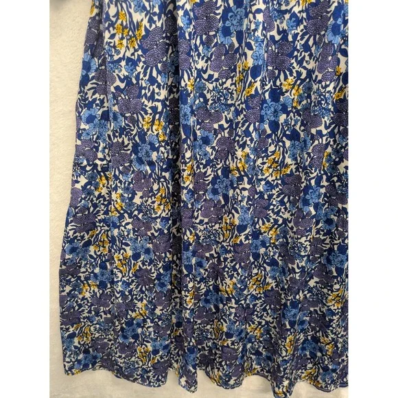 J. Crew‎ Floral Print Puff Sleeve Midi Dress Blue Yellow Womens Size M - Picture 3 of 10